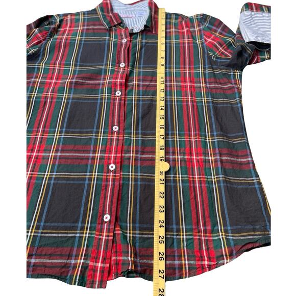 Tizzie Red Green Plaid Button Down Cotton Long Sleeve Striped Cuffs – XL - Picture 7 of 8
